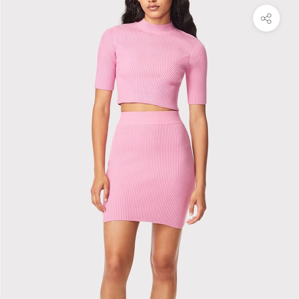 Mock neck short sleeve crop top and a matching rib skirt
